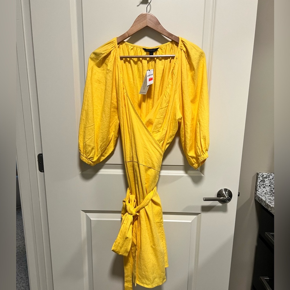 Banana Republic Factory Yellow Linen Wrap-Dress- Petite Large